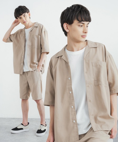 Rocky Monroe(ロッキーモンロー)の「セットアップ オーバーサイズ 半袖オープンカラーシャツ&ワイドイージーショートパンツ TCパナマ(セットアップ・メンズ・ブラック/ベージュ/ネイビー/カーキ・LL/M/L)」の2枚目の写真