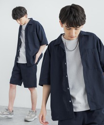 セットアップ オーバーサイズ 半袖オープンカラーシャツ&ワイドイージーショートパンツ TCパナマ