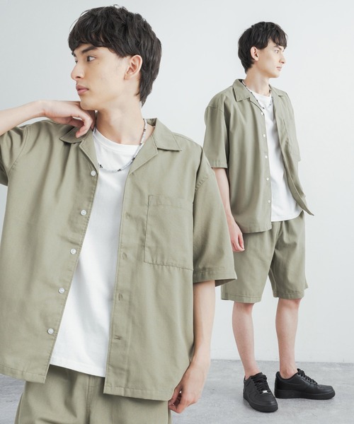 Rocky Monroe(ロッキーモンロー)の「セットアップ オーバーサイズ 半袖オープンカラーシャツ&ワイドイージーショートパンツ TCパナマ(セットアップ・メンズ・ブラック/ベージュ/ネイビー/カーキ・LL/M/L)」の3枚目の写真