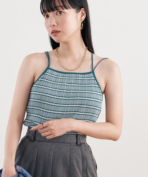 earth music&ecology（アースミュージックアンドエコロジー）の「カップ付きランダムテレコキャミソール（キャミソール・レディース・ダークブラウン/グリーン/アイボリー/ブルー・S/M）」の4枚目の写真