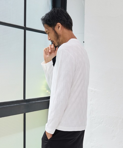 UNION STATION（ユニオンステーション）の「【EFFORTLESS】リンクスジャガードVネックロンT（Tシャツ/カットソー・メンズ・ホワイト/ネイビー/ボルドー・LL/M/L）」の4枚目の写真