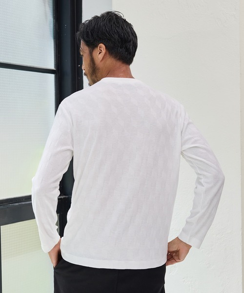 UNION STATION（ユニオンステーション）の「【EFFORTLESS】リンクスジャガードVネックロンT（Tシャツ/カットソー・メンズ・ホワイト/ネイビー/ボルドー・LL/M/L）」の5枚目の写真