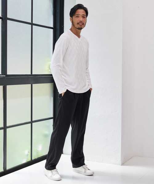 UNION STATION（ユニオンステーション）の「【EFFORTLESS】リンクスジャガードVネックロンT（Tシャツ/カットソー・メンズ・ホワイト/ネイビー/ボルドー・LL/M/L）」の6枚目の写真