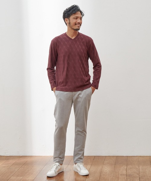 UNION STATION（ユニオンステーション）の「【EFFORTLESS】リンクスジャガードVネックロンT（Tシャツ/カットソー・メンズ・ホワイト/ネイビー/ボルドー・LL/M/L）」の8枚目の写真