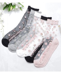 Lace Ladies（レースレディース）の「【5色組】 花柄シースルーソックスセット（ソックス/靴下・レディース）」