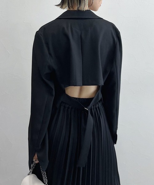 PAGEBOY（ページボーイ）の「CORE / ショールショートジャケット（テーラードジャケット・レディース・ブラック/グレー・FREE）」の3枚目の写真