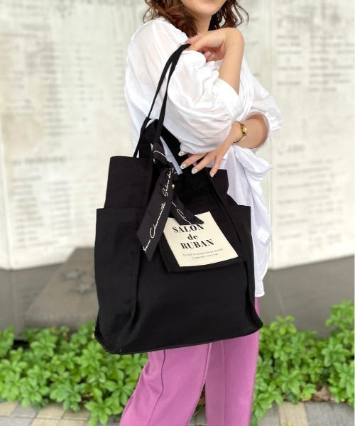SALON de RUBAN（サロンドルヴァン）の「【SALON de RUBAN / サロン ド ルヴァン】 web限定 2way キャンバストートバッグ（トートバッグ・レディース・ホワイト/ブラック/ホワイト×ブラック・FREE）」の20枚目の写真