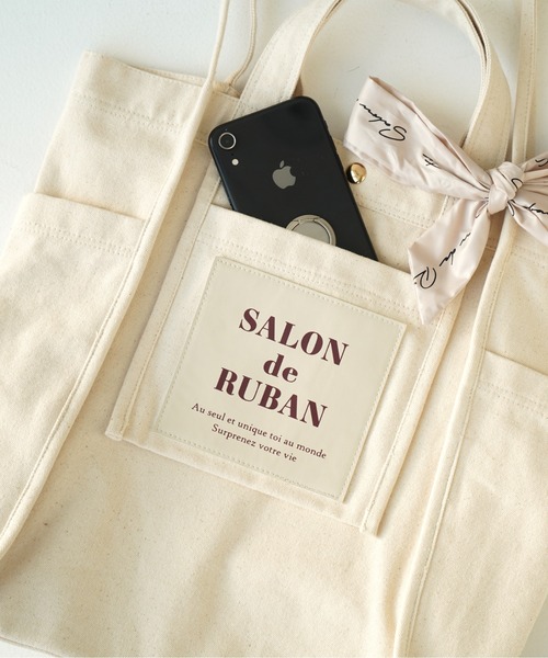 SALON de RUBAN（サロンドルヴァン）の「【SALON de RUBAN / サロン ド ルヴァン】 web限定 2way キャンバストートバッグ（トートバッグ・レディース・ホワイト/ブラック/ホワイト×ブラック・FREE）」の5枚目の写真