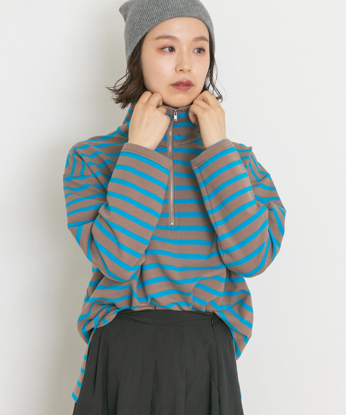 UR Lab.（アーバンリサーチラボ）の「ハーフジッププルオーバー（Tシャツ/カットソー・レディース・ブラック/ブラウン/ブルー/ピンクベージュ・FREE）」の3枚目の写真