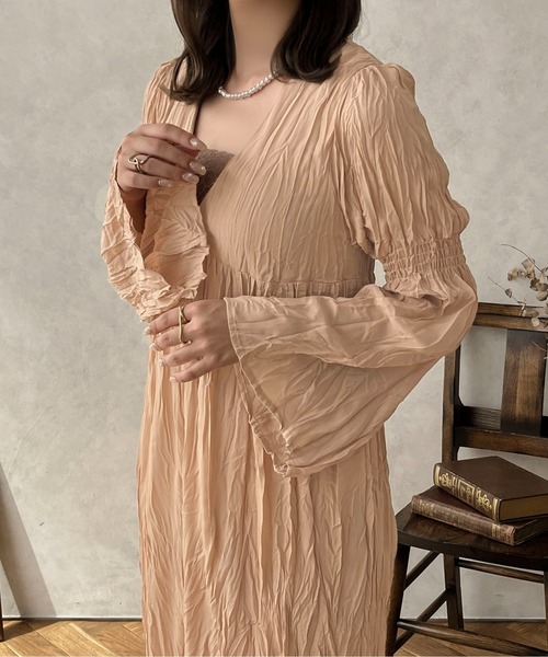 apres jour clair】フレアスリーブクリンクルワンピース【ZOZOTOWN限定