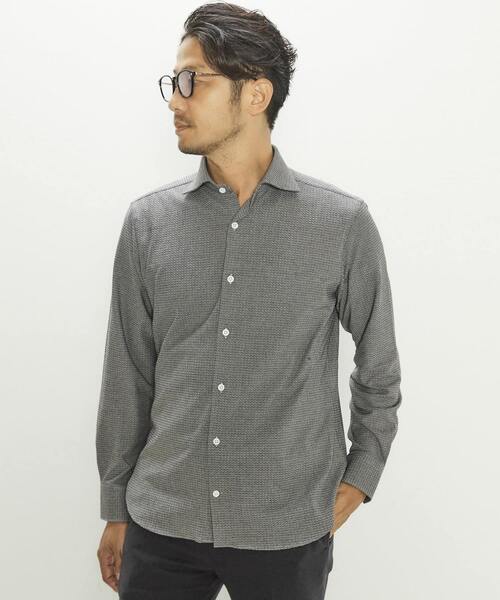 MEN'S MELROSE（メンズメルローズ）の「HITOYOSHI Wネーム リンクスジャガードワイドカラーシャツ（シャツ/ブラウス・メンズ・グレイッシュベージュ/グレー/ホワイト・4/3/2）」の3枚目の写真