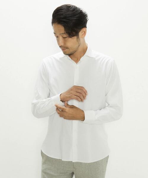 MEN'S MELROSE（メンズメルローズ）の「HITOYOSHI Wネーム リンクスジャガードワイドカラーシャツ（シャツ/ブラウス・メンズ・グレイッシュベージュ/グレー/ホワイト・4/3/2）」の2枚目の写真