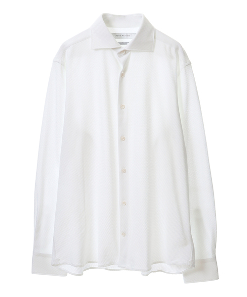 MEN'S MELROSE（メンズメルローズ）の「HITOYOSHI Wネーム リンクスジャガードワイドカラーシャツ（シャツ/ブラウス・メンズ・グレイッシュベージュ/グレー/ホワイト・4/3/2）」の4枚目の写真