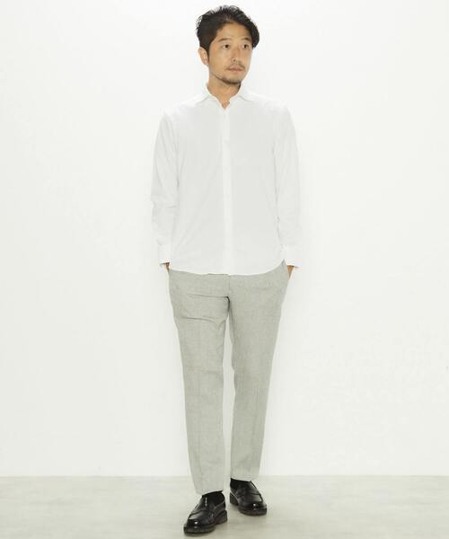 MEN'S MELROSE（メンズメルローズ）の「HITOYOSHI Wネーム リンクスジャガードワイドカラーシャツ（シャツ/ブラウス・メンズ・グレイッシュベージュ/グレー/ホワイト・4/3/2）」の13枚目の写真