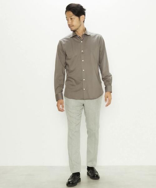 MEN'S MELROSE（メンズメルローズ）の「HITOYOSHI Wネーム リンクスジャガードワイドカラーシャツ（シャツ/ブラウス・メンズ・グレイッシュベージュ/グレー/ホワイト・4/3/2）」の14枚目の写真
