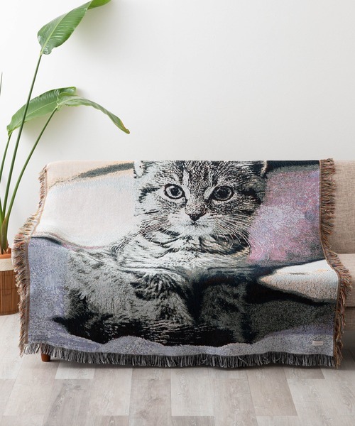 猫 犬デザイン ジャガード織 スローケットラグ アソート 130x160cm