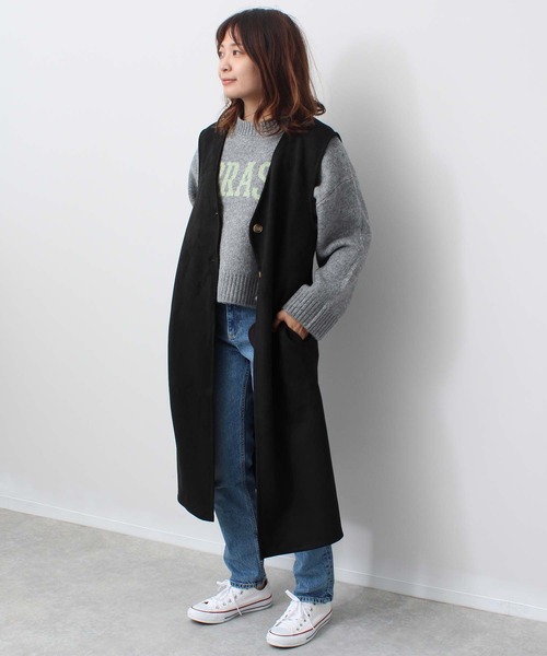 toucher du brise(トゥシェドブリーズ)の「カットスエードVネック脇スリットジレ(ベスト・レディース・ブラック/グレー/オフホワイト/グリーン・M)」の14枚目の写真