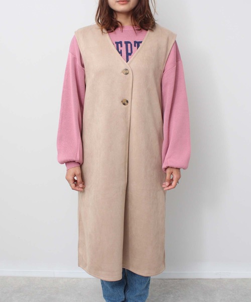 toucher du brise(トゥシェドブリーズ)の「カットスエードVネック脇スリットジレ(ベスト・レディース・ブラック/グレー/オフホワイト/グリーン・M)」の16枚目の写真