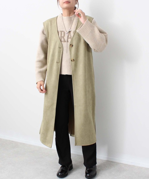 toucher du brise(トゥシェドブリーズ)の「カットスエードVネック脇スリットジレ(ベスト・レディース・ブラック/グレー/オフホワイト/グリーン・M)」の6枚目の写真