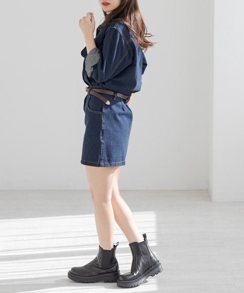 DAY CLOSET(デイ クローゼット)の「【ミニ丈】長袖 ヨーク切り替え ステッチ デニム ワンピース レディース(ワンピース・レディース・インディゴブルー/ライトブルー/ブラック・S/M/L)」の16枚目の写真