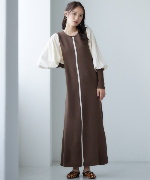 miclat（ミクラ）の「大きいサイズ　袖ドッキングニットワンピース　miclat（ワンピース・レディース・ブラック/モカ・3L/4L/LL/L）」の11枚目の写真