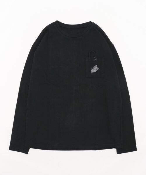 GENXDER(ノンジェンダー)の「【genxder】ユニセックス オリジナル蝶々刺繍ポケットロングTシャツ(Tシャツ/カットソー・メンズ・グレー/ホワイト/ブラウン/ブラック/グリーン・LARGE/X-LARGE/MEDIUM)」の3枚目の写真