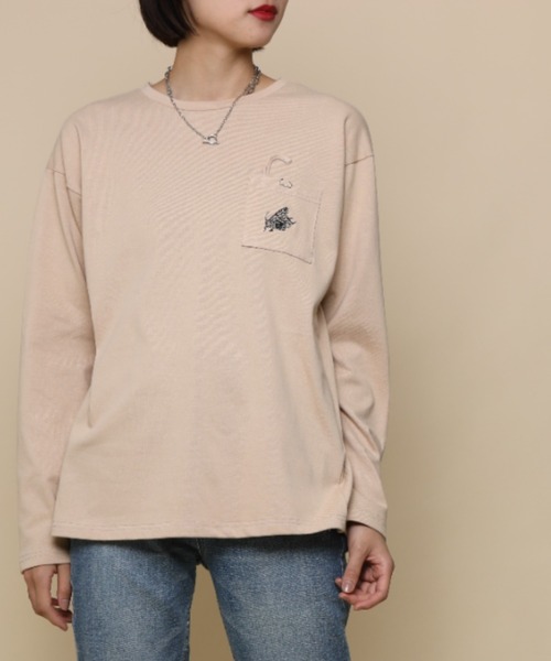 GENXDER(ノンジェンダー)の「【genxder】ユニセックス オリジナル蝶々刺繍ポケットロングTシャツ(Tシャツ/カットソー・メンズ・グレー/ホワイト/ブラウン/ブラック/グリーン・LARGE/X-LARGE/MEDIUM)」の1枚目の写真
