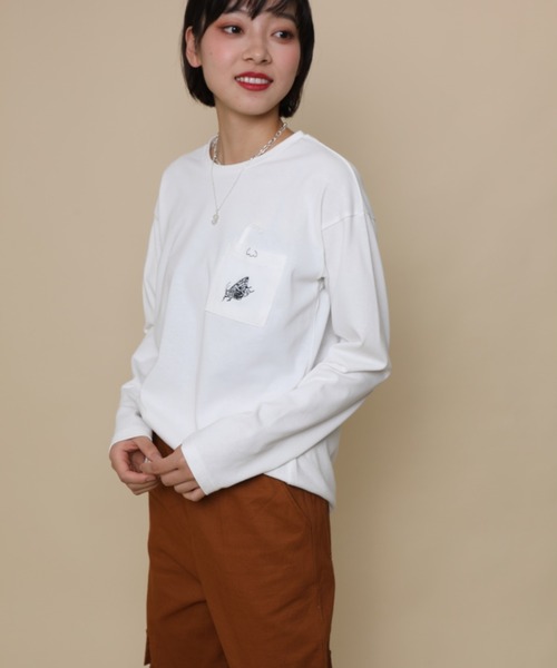 GENXDER(ノンジェンダー)の「【genxder】ユニセックス オリジナル蝶々刺繍ポケットロングTシャツ(Tシャツ/カットソー・メンズ・グレー/ホワイト/ブラウン/ブラック/グリーン・LARGE/X-LARGE/MEDIUM)」の11枚目の写真