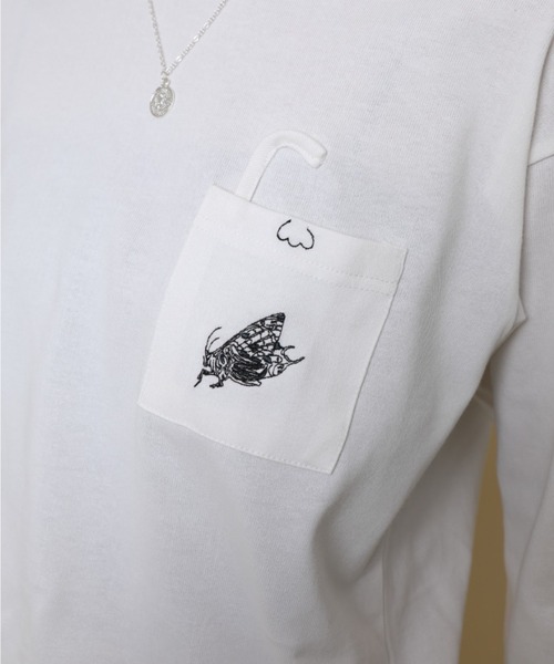 GENXDER(ノンジェンダー)の「【genxder】ユニセックス オリジナル蝶々刺繍ポケットロングTシャツ(Tシャツ/カットソー・メンズ・グレー/ホワイト/ブラウン/ブラック/グリーン・LARGE/X-LARGE/MEDIUM)」の9枚目の写真