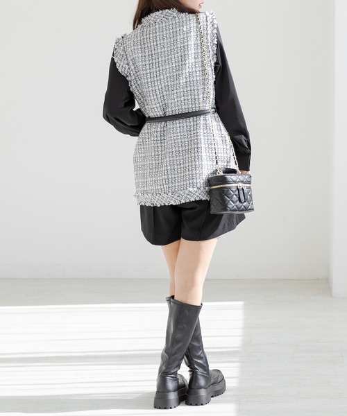 DAY CLOSET（デイ クローゼット）の「レディース フリンジツイードチェック風ベスト（ベスト・レディース・ブラック/ホワイト・ONE SIZE）」の22枚目の写真