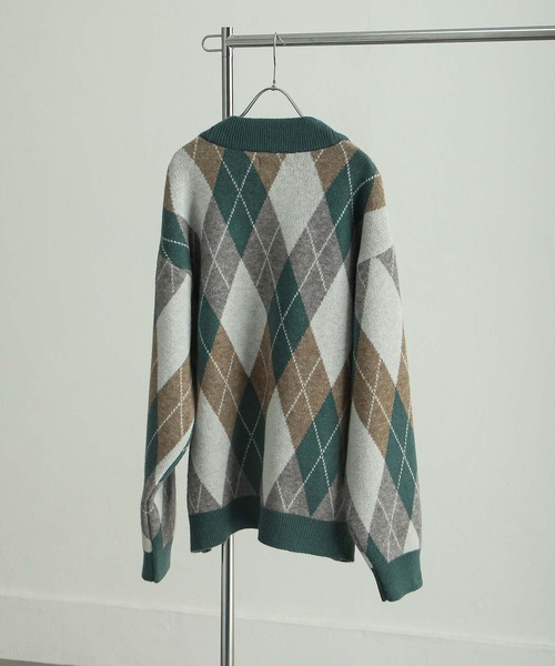 NILWAY(ニルウェイ)の「オーバーサイズダブルジャガードアーガイル柄カーディガン(カーディガン/ボレロ・メンズ・ブルー/グレイッシュベージュ/グリーン・MEDIUM/LARGE)」の10枚目の写真
