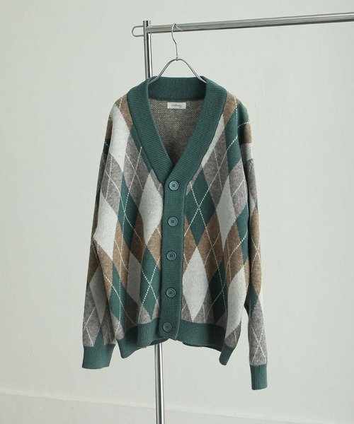 NILWAY(ニルウェイ)の「オーバーサイズダブルジャガードアーガイル柄カーディガン(カーディガン/ボレロ・メンズ・ブルー/グレイッシュベージュ/グリーン・MEDIUM/LARGE)」の17枚目の写真