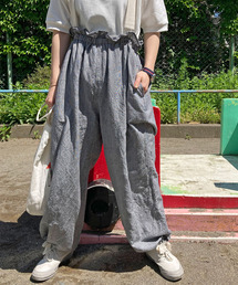 PAR ICI | コットンリネンギンガム/グレンチェック ウォッシャブル吊りパンツ (セットアップ対応)(その他パンツ)