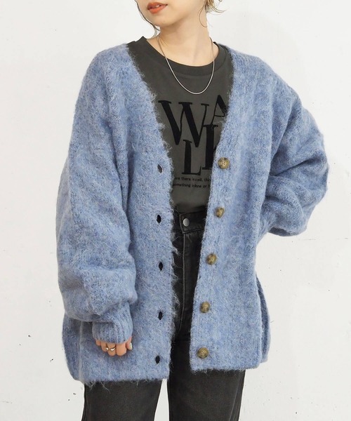 tiptop（ティップトップ）の「【wool】シャギーVネックBIGカーディガン（カーディガン/ボレロ・レディース・ベージュ/グリーン/ピンク/サックスブルー/ブルー系その他/グリーン系その他/チャコールグレー/ブルー/ライム/グレー・FREE）」の8枚目の写真