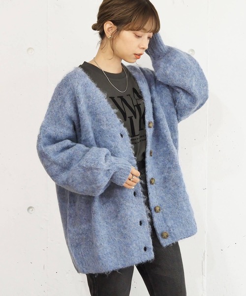 驚きの値段 セール】【wool】シャギーVネックBIGカーディガン（カーディガン トップス