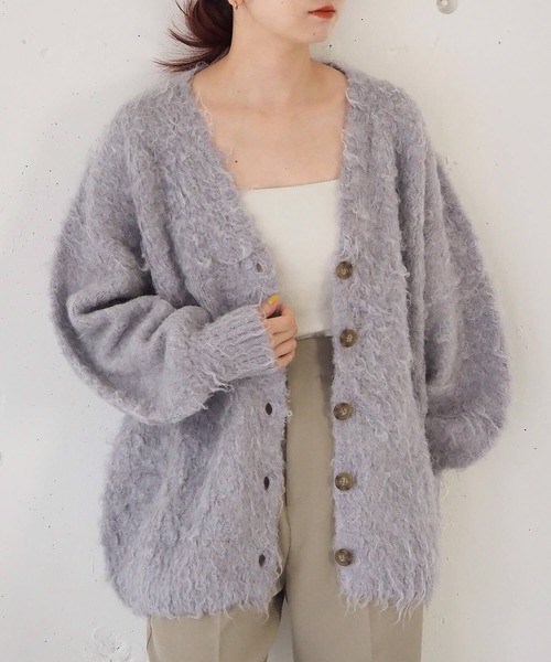tiptop（ティップトップ）の「【wool】シャギーVネックBIGカーディガン（カーディガン/ボレロ・レディース・ベージュ/グリーン/ピンク/サックスブルー/ブルー系その他/グリーン系その他/チャコールグレー/ブルー/ライム/グレー・FREE）」の12枚目の写真