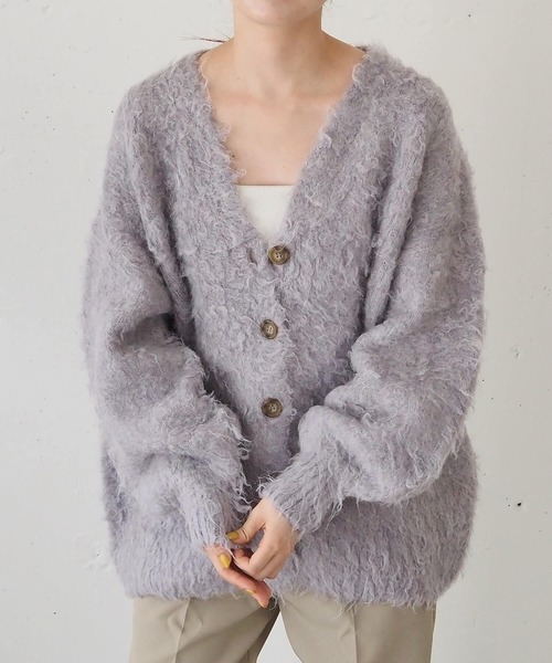 tiptop（ティップトップ）の「【wool】シャギーVネックBIGカーディガン（カーディガン/ボレロ・レディース・ベージュ/グリーン/ピンク/サックスブルー/ブルー系その他/グリーン系その他/チャコールグレー/ブルー/ライム/グレー・FREE）」の13枚目の写真