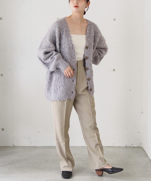 tiptop（ティップトップ）の「【wool】シャギーVネックBIGカーディガン（カーディガン/ボレロ・レディース・ベージュ/グリーン/ピンク/サックスブルー/ブルー系その他/グリーン系その他/チャコールグレー/ブルー/ライム/グレー・FREE）」の15枚目の写真