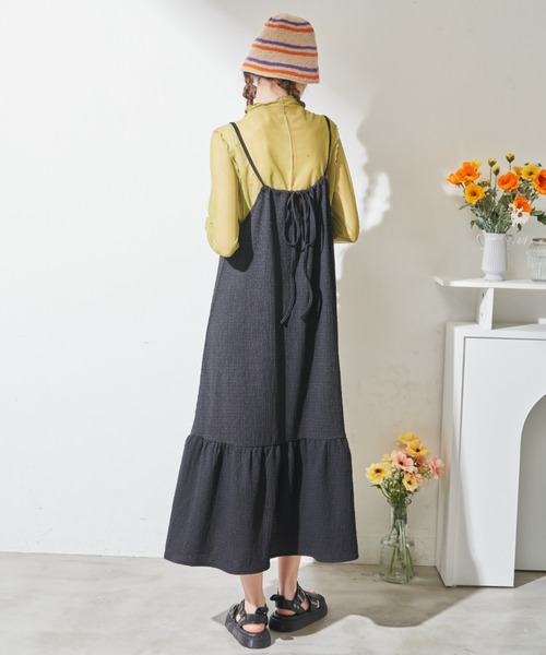 MERLOT（メルロー）の「【バックリボンで長さ調節】ぽこぽこキャミワンピース（ワンピース・レディース・オレンジ/ライトグリーン/ブラック・FREE）」の17枚目の写真