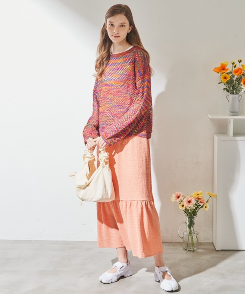 MERLOT（メルロー）の「【バックリボンで長さ調節】ぽこぽこキャミワンピース（ワンピース・レディース・オレンジ/ライトグリーン/ブラック・FREE）」の10枚目の写真