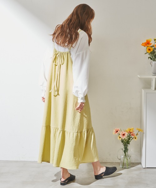 MERLOT（メルロー）の「【バックリボンで長さ調節】ぽこぽこキャミワンピース（ワンピース・レディース・オレンジ/ライトグリーン/ブラック・FREE）」の8枚目の写真