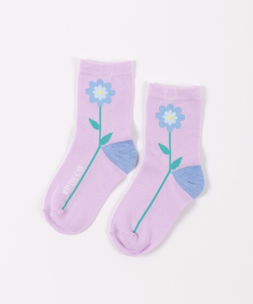 KP DECO(ケーピーデコ)の「日本製/お花モチーフのクルーソックス(15~23)(ソックス/靴下・キッズ・ラベンダー/アイボリー/ブルー・22cm/16cm/18cm/20cm)」の1枚目の写真