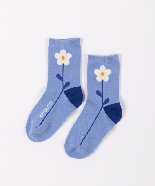 KP DECO(ケーピーデコ)の「日本製/お花モチーフのクルーソックス(15~23)(ソックス/靴下・キッズ・ラベンダー/アイボリー/ブルー・22cm/16cm/18cm/20cm)」の3枚目の写真