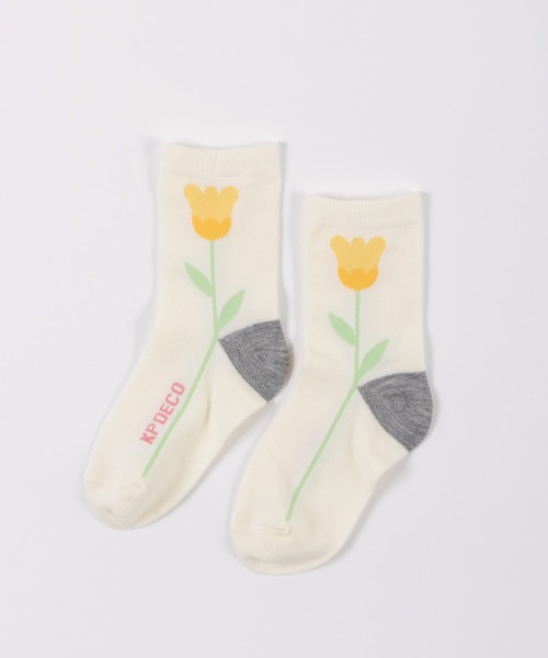 KP DECO(ケーピーデコ)の「日本製/お花モチーフのクルーソックス(15~23)(ソックス/靴下・キッズ・ラベンダー/アイボリー/ブルー・22cm/16cm/18cm/20cm)」の2枚目の写真