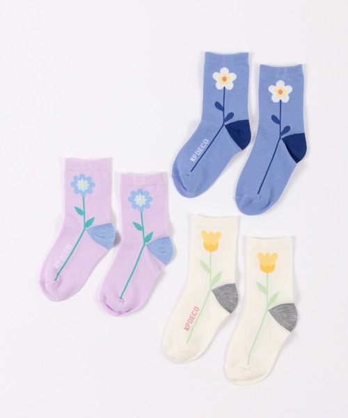 KP DECO(ケーピーデコ)の「日本製/お花モチーフのクルーソックス(15~23)(ソックス/靴下・キッズ・ラベンダー/アイボリー/ブルー・22cm/16cm/18cm/20cm)」の4枚目の写真