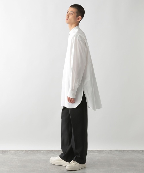 パラスパレス　ホワイト コットン スタンドカラーシャツ UNIQLO ユニクロ コットンスタンドカラーシャツ 胸元ギャザー