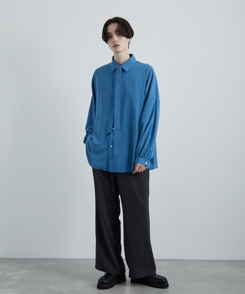 JUNRED（ジュンレッド）の「【 UNISEX 】ボウタイオーバーシャツ（シャツ/ブラウス・メンズ・ホワイト/ブルー系その他4/ホワイト系その他/グリーン・M/L/S）」の12枚目の写真