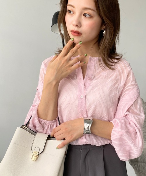 新品未使用★ ELLIE 　ジャガード2wayブラウス セットアップ対応》ウォッシャブルリボンジャガード2WAYブラウス