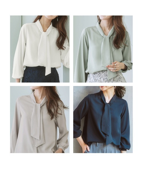 7days Life Styling（セブンデイズライフスタイリング）の「【販売終了】ストレッチパウダーサテンボウタイブラウス（シャツ/ブラウス・レディース・ネイビー/オフホワイト/ライトグレー/ミント/グレイッシュベージュ/ピンクベージュ/サックスブルー・M/S/LL/L）」の19枚目の写真