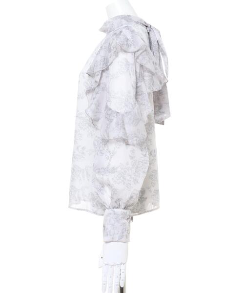 INGNI（イング）の「袖フリル花柄シアーブラウス（シャツ/ブラウス・レディース・ネイビー/ブラウン/グレー・M）」の5枚目の写真